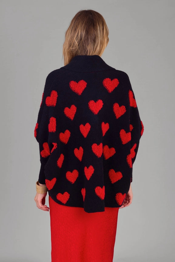 Ribbed Heart Cardigan Red & Black-Cardigan-SAACHI-Red & Black-Urbanheer