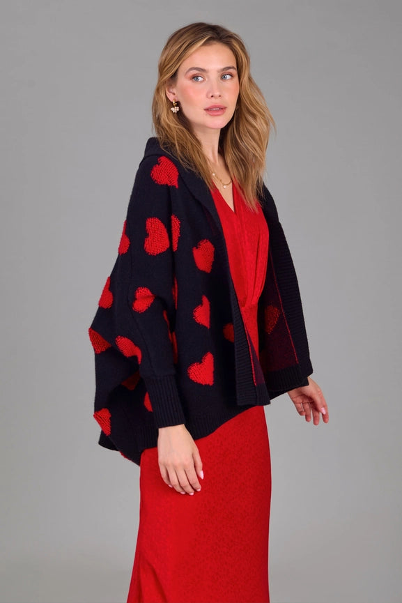 Ribbed Heart Cardigan Red & Black-Cardigan-SAACHI-Red & Black-Urbanheer