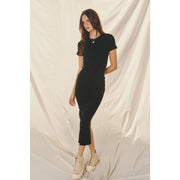 Ribbed Knit Back Slit T-Shirt Dress-Dress-Dress Forum-S-BLACK-Urbanheer