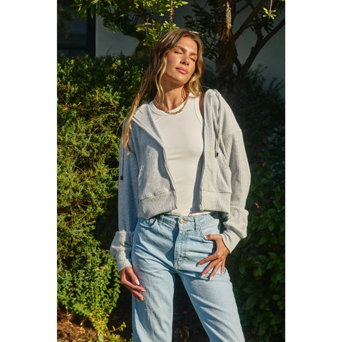 Ribbed Knit Full-Zip Hoodie