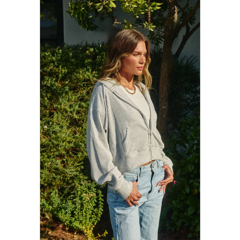 Ribbed Knit Full-Zip Hoodie