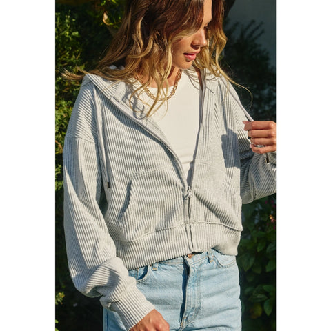 Ribbed Knit Full-Zip Hoodie