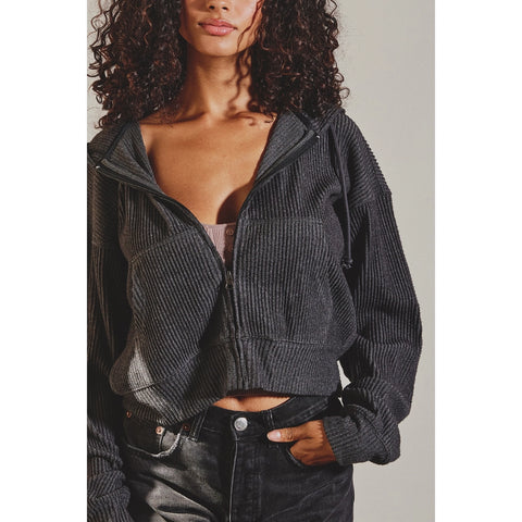 Ribbed Knit Full-Zip Hoodie