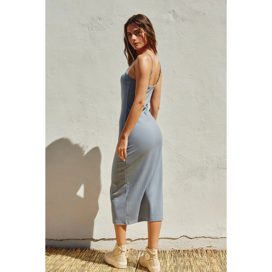 Ribbed Knit Midi Dress Dusty Blue-Dress-Dress Forum-S-Urbanheer