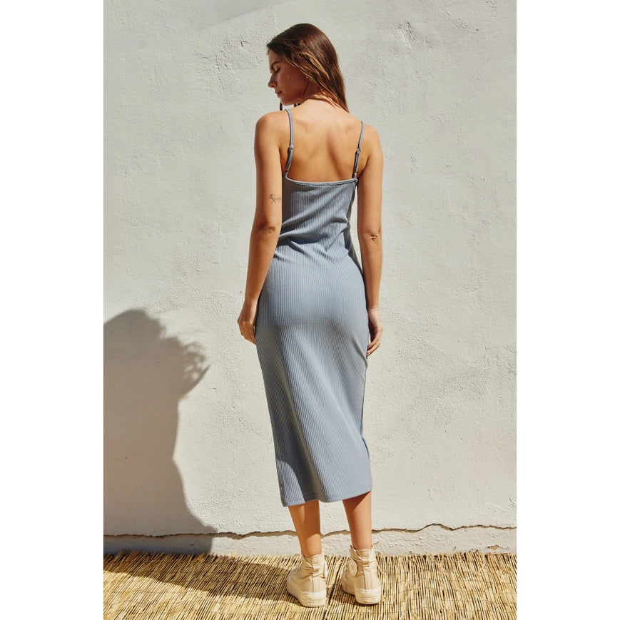 Ribbed Knit Midi Dress Dusty Blue-Dress-Dress Forum-S-Urbanheer