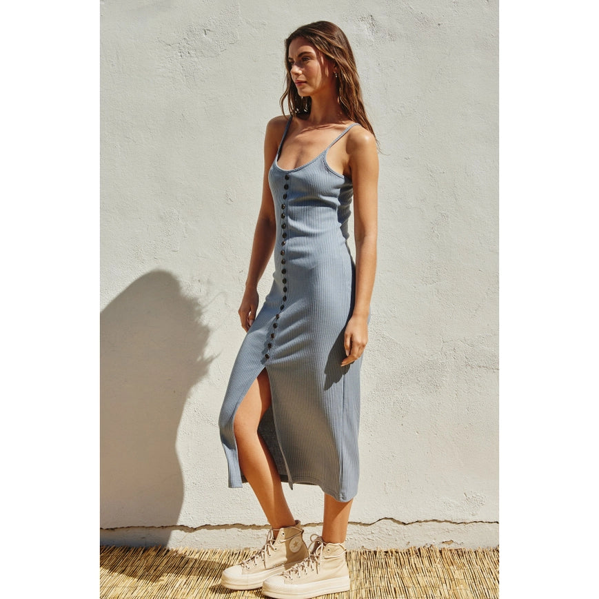Ribbed Knit Midi Dress Dusty Blue-Dress-Dress Forum-S-Urbanheer