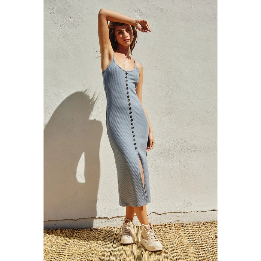 Ribbed Knit Midi Dress Dusty Blue-Dress-Dress Forum-S-Urbanheer