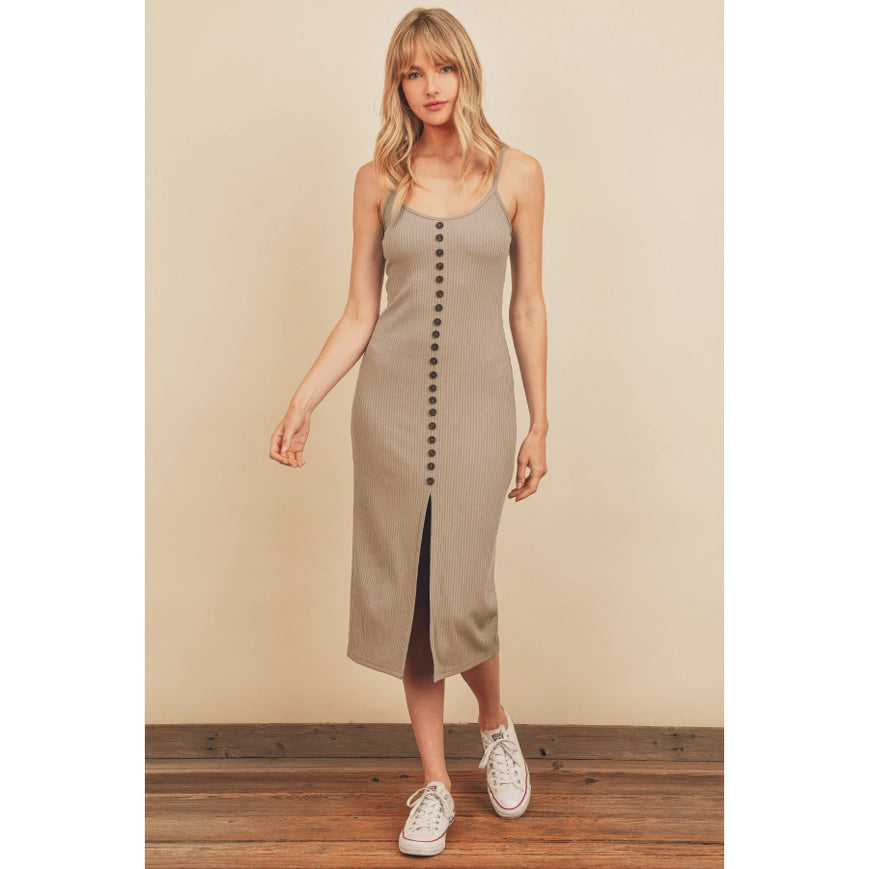 Ribbed Knit Midi Dress Taupe-Dress-Dress Forum-S-Urbanheer