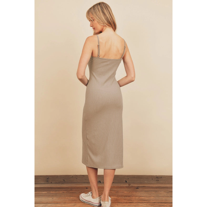 Ribbed Knit Midi Dress Taupe-Dress-Dress Forum-S-Urbanheer