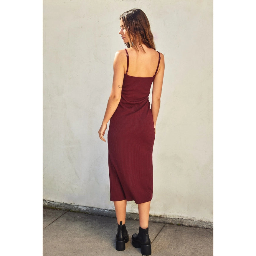 Ribbed Knit Midi Dress Wine-Dress-Dress Forum-S-Urbanheer