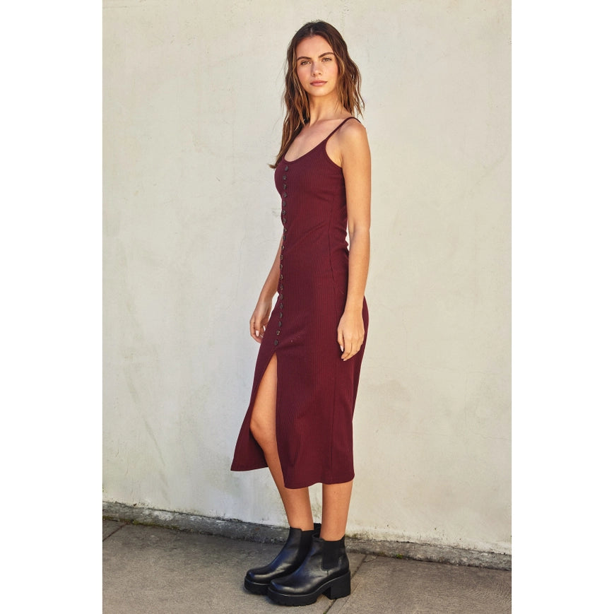 Ribbed Knit Midi Dress Wine-Dress-Dress Forum-S-Urbanheer
