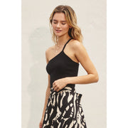 Ribbed Knit One Shoulder Top Black-Top-Dress Forum-S-Urbanheer