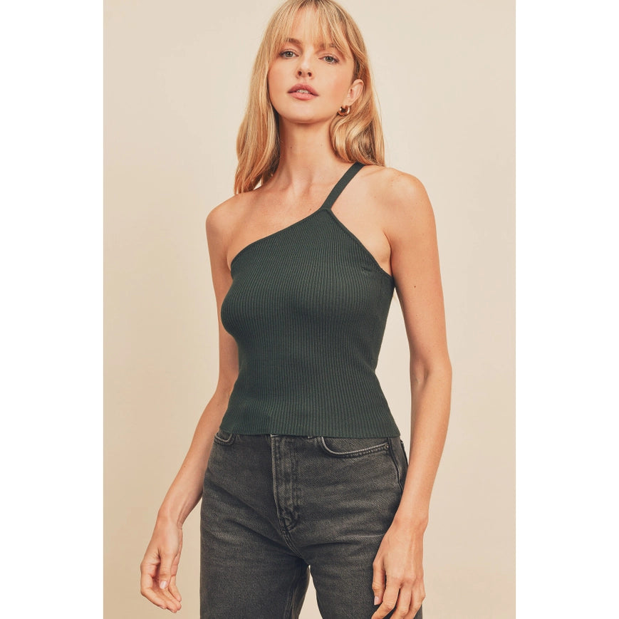 Ribbed Knit One Shoulder Top Teal Green-Top-Dress Forum-S-Urbanheer