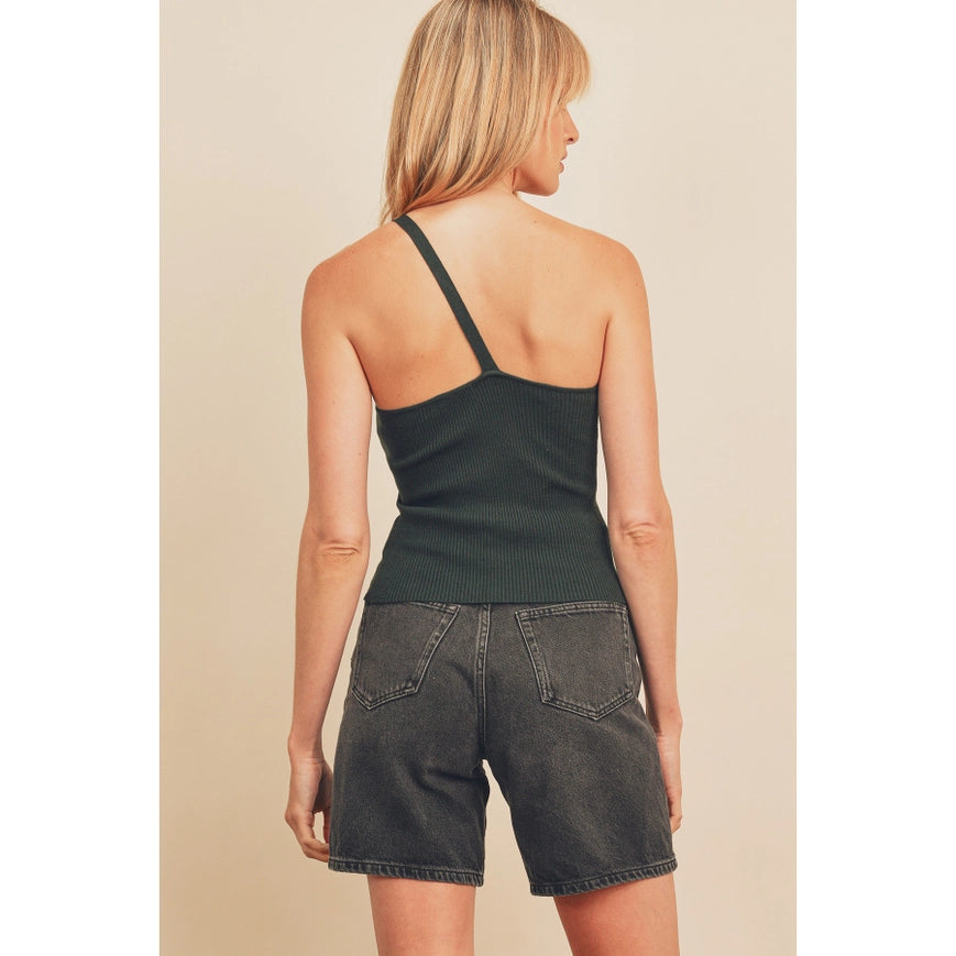 Ribbed Knit One Shoulder Top Teal Green-Top-Dress Forum-S-Urbanheer
