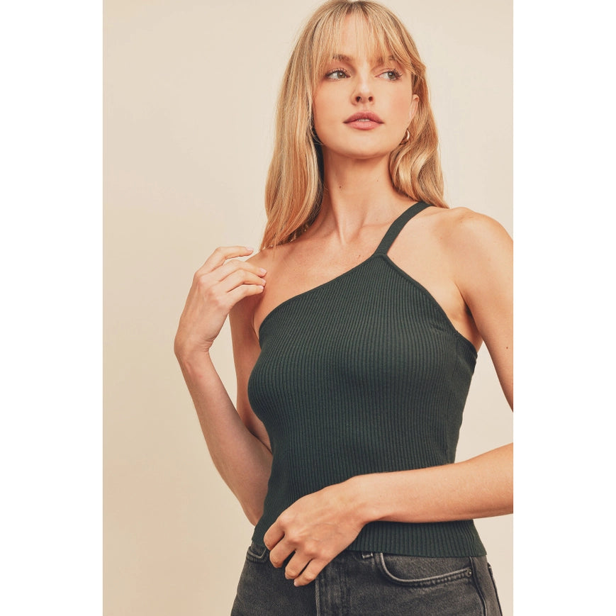 Ribbed Knit One Shoulder Top Teal Green-Top-Dress Forum-S-Urbanheer