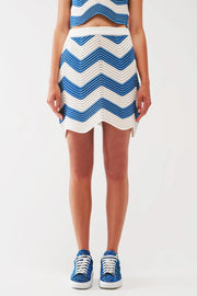 Ribbed Knitted Mini Skirt In White And Blue-Skirt-Q2-M-Blue-Urbanheer