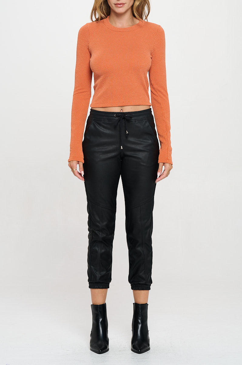 Ribbed Round neck Long Sleeve Crop Top-New Arrival-Reneecollection-Small-RUST-Urbanheer