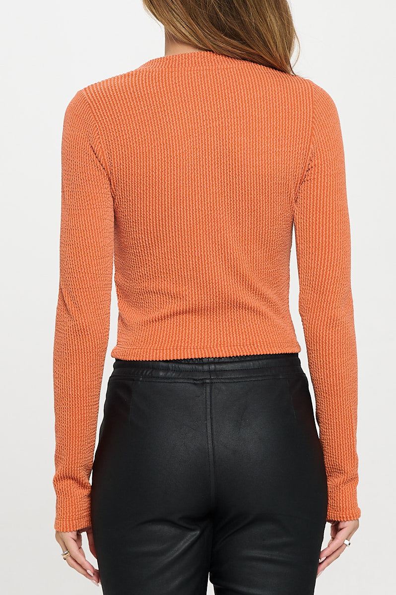Ribbed Round neck Long Sleeve Crop Top-New Arrival-Reneecollection-Small-RUST-Urbanheer