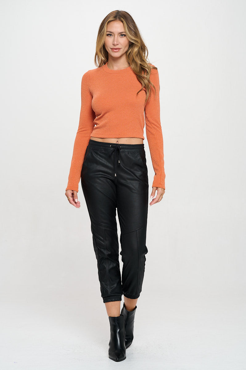 Ribbed Round neck Long Sleeve Crop Top-New Arrival-Reneecollection-Small-RUST-Urbanheer