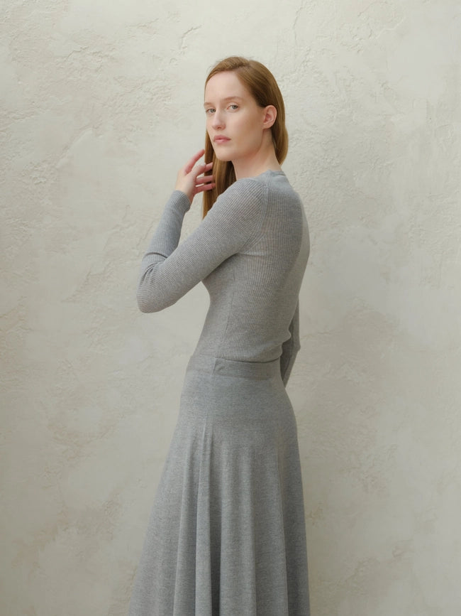 Ribbed Sweater in Extra Fine Merino Wool Grigio Chiaro-Sweater-LÈMME-M-Urbanheer