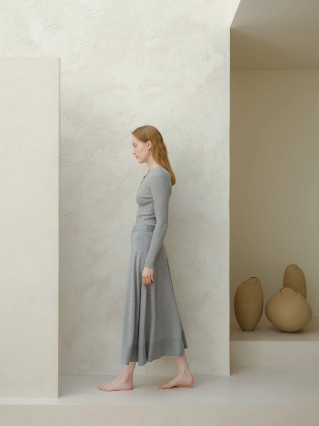 Ribbed Sweater in Extra Fine Merino Wool Grigio Chiaro-Sweater-LÈMME-M-Urbanheer