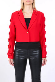 Ribbon Applique On Cutout Sleeves Crop Blazer-Blazer-Beulah Style-S-Red-Urbanheer