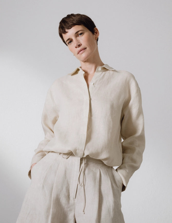 Ribbon Detail Boxy Shirt Beige-Shirt-A LINE-XXS/XS-Beige-Urbanheer