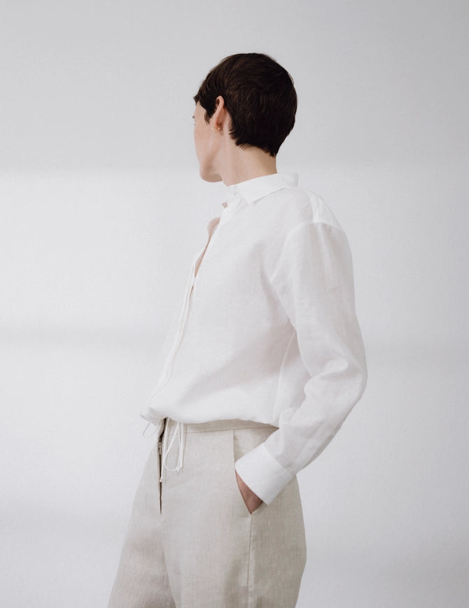 Ribbon Detail Boxy Shirt White-Shirt-A LINE-XXS/XS-White-Urbanheer