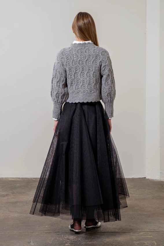 Ribbon Detail Chunky Knit Sweater-Sweater-Moon River-XS-GREY-Urbanheer