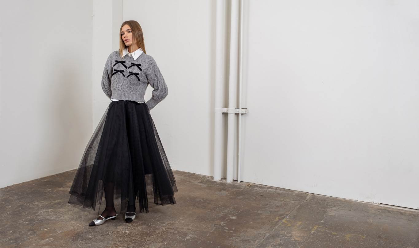 Ribbon Detail Chunky Knit Sweater-Sweater-Moon River-XS-GREY-Urbanheer