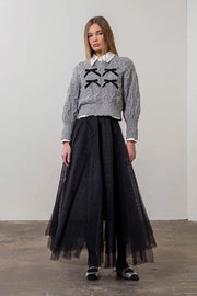 Ribbon Detail Chunky Knit Sweater-Sweater-Moon River-XS-GREY-Urbanheer