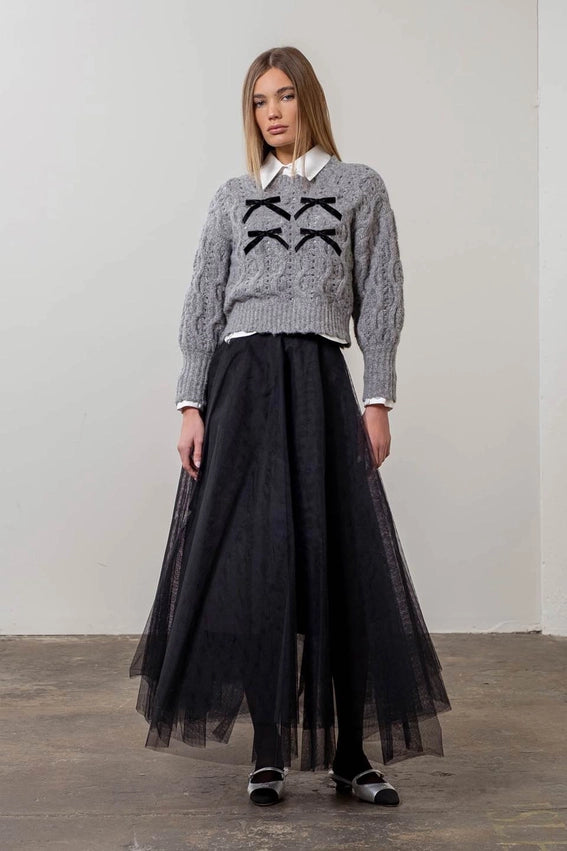 Ribbon Detail Chunky Knit Sweater-Sweater-Moon River-XS-GREY-Urbanheer