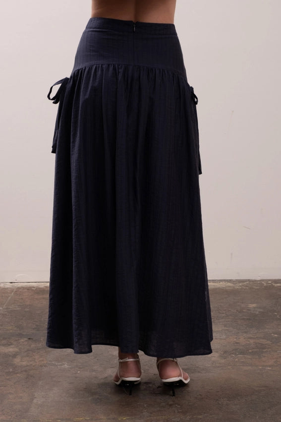 Ribbon Side Detail A-Line Midi Skirt-Skirts-Moon River-XS-NAVY-Urbanheer