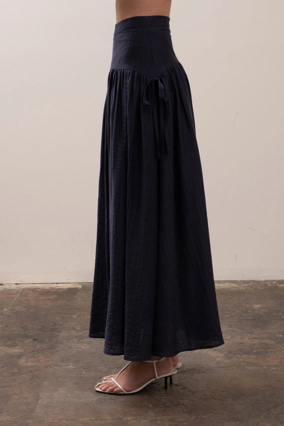 Ribbon Side Detail A-Line Midi Skirt-Skirts-Moon River-XS-NAVY-Urbanheer