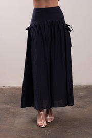 Ribbon Side Detail A-Line Midi Skirt-Skirts-Moon River-XS-NAVY-Urbanheer