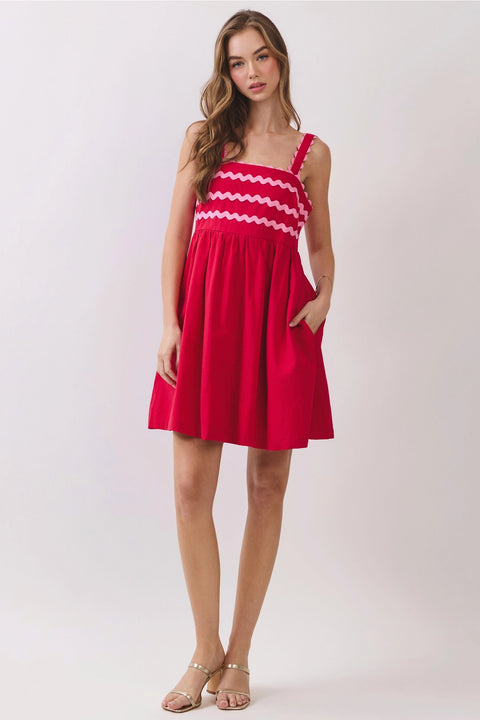 Ric Rac Trim Back Smocked Detail Mini Dress