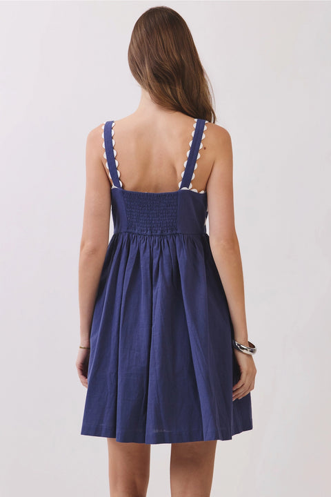 Ric Rac Trim Back Smocked Detail Mini Dress