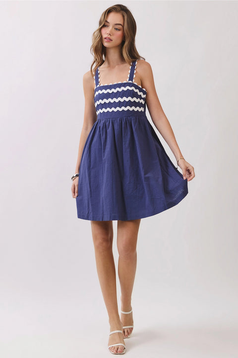 Ric Rac Trim Back Smocked Detail Mini Dress