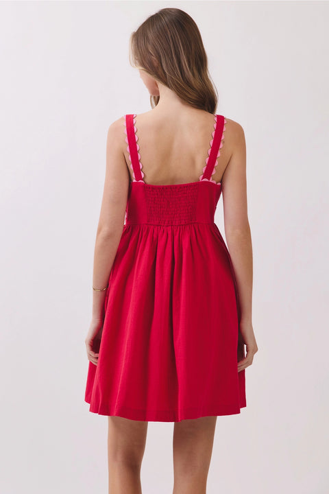 Ric Rac Trim Back Smocked Detail Mini Dress