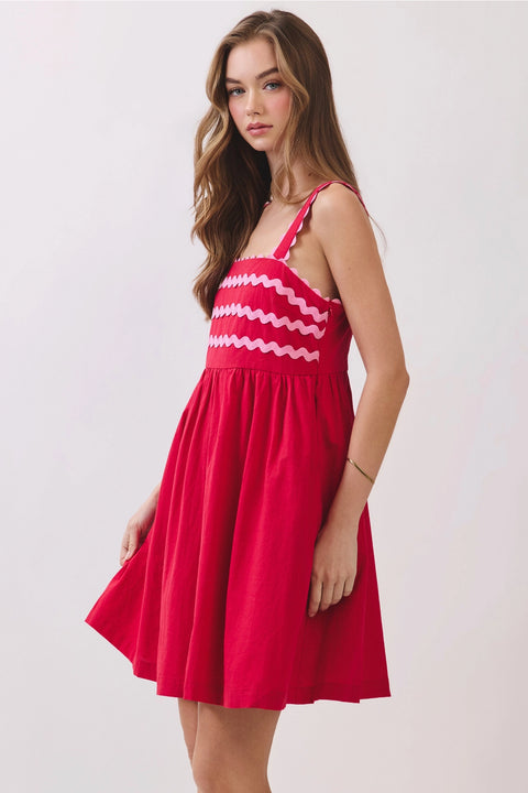 Ric Rac Trim Back Smocked Detail Mini Dress
