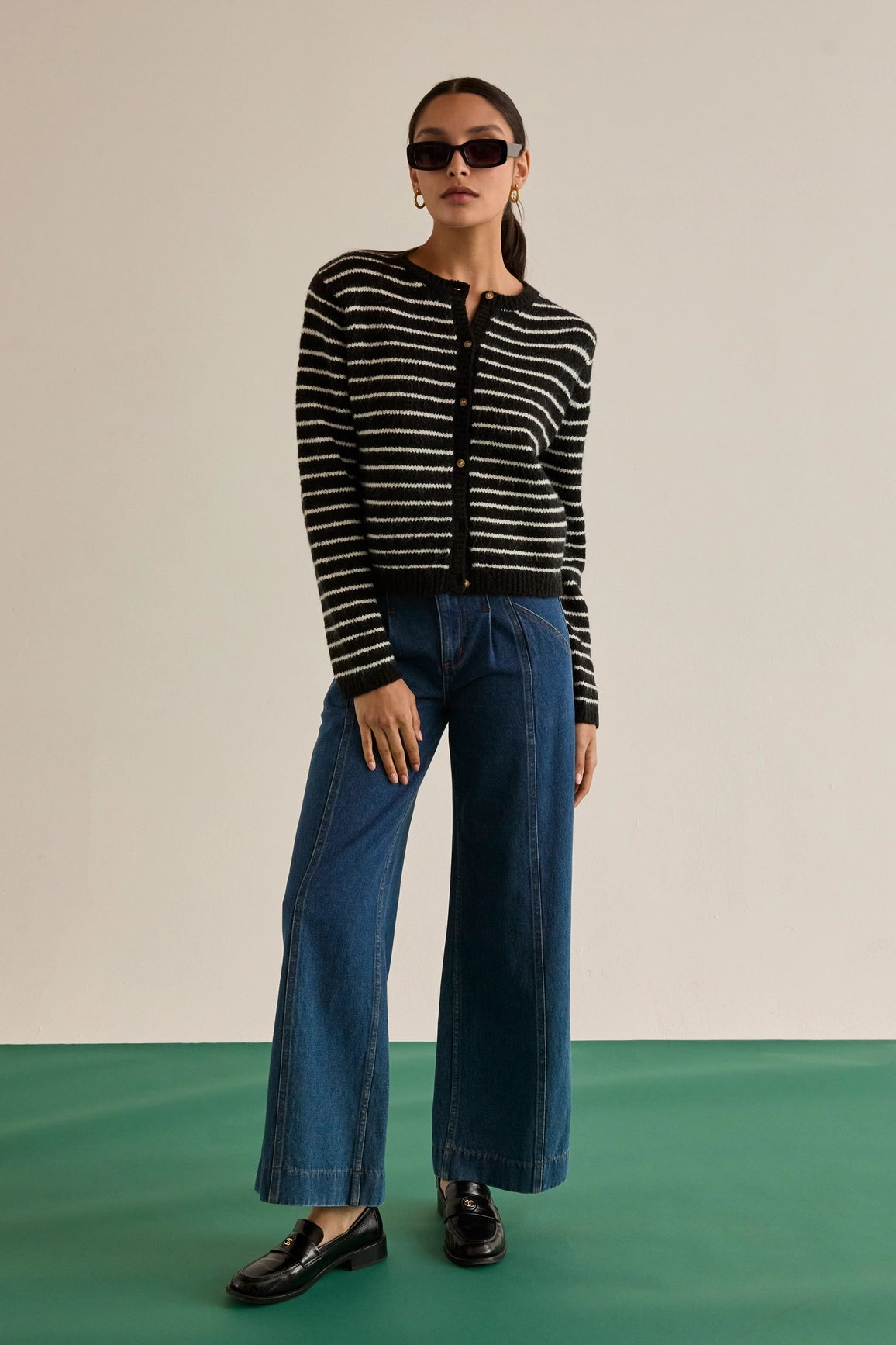 Riley Button Down Cardigan in Black