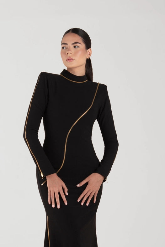 Rina Black Long Sleeves Dress-Dress-Ashley Stambouli-XS-Urbanheer