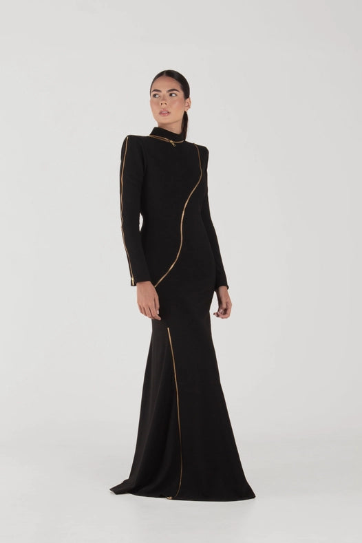 Rina Black Long Sleeves Dress-Dress-Ashley Stambouli-XS-Urbanheer