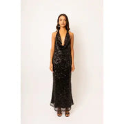Rio Black Halter-Neck Embellished Maxi Dress