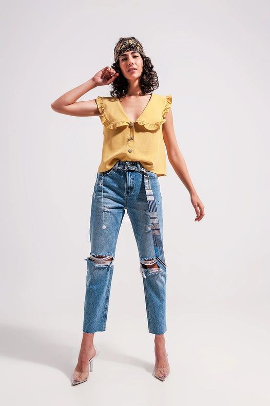 Ripped Knee Jeans In Light Blue-Jeans-Q2-XL-Blue-Urbanheer