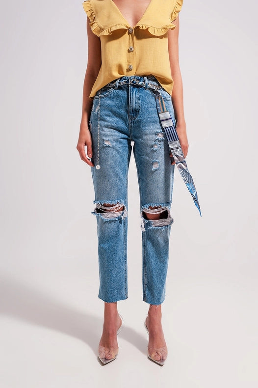 Ripped Knee Jeans In Light Blue