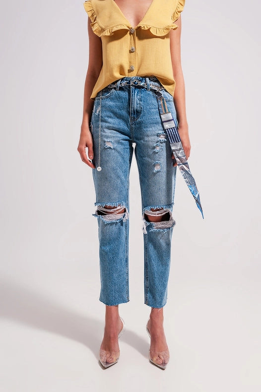 Ripped Knee Jeans In Light Blue-Jeans-Q2-XL-Blue-Urbanheer