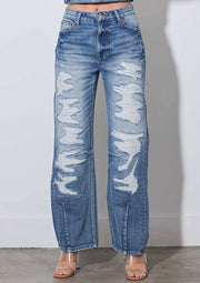 Ripped Slight Barrel Baggy Jeans-Jeans-Vibrant M.i.U-1-Medium Stone-Urbanheer