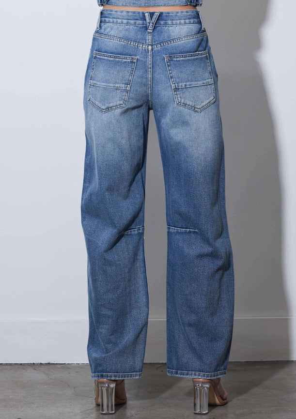Ripped Slight Barrel Baggy Jeans-Jeans-Vibrant M.i.U-1-Medium Stone-Urbanheer