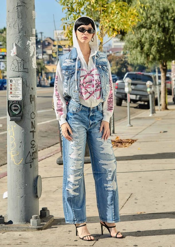 Ripped Slight Barrel Baggy Jeans-Jeans-Vibrant M.i.U-1-Medium Stone-Urbanheer